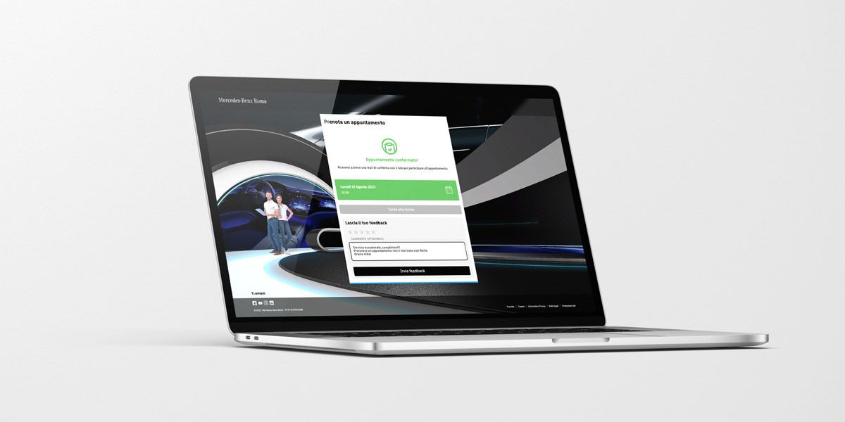 Grazie al supporto di un team di consulenti dedicati e sempre collegati e alla consultazione dei servizi proprietari già esistenti e integrati sulla piattaforma da noi creata, Mercedes-Benz Roma entra da pioniera nella dimensione futura dell’autosalone, agevolando la fruizione e incrementando le occasioni di business: garantire ai clienti fidelizzati e ai prospect la possibilità di entrare in contatto con il venditore preferito grazie a uno smartphone, un tablet o un personal computer; concludere, stando comodamente seduti a casa, qualsiasi operazione tipica di una concessionaria.